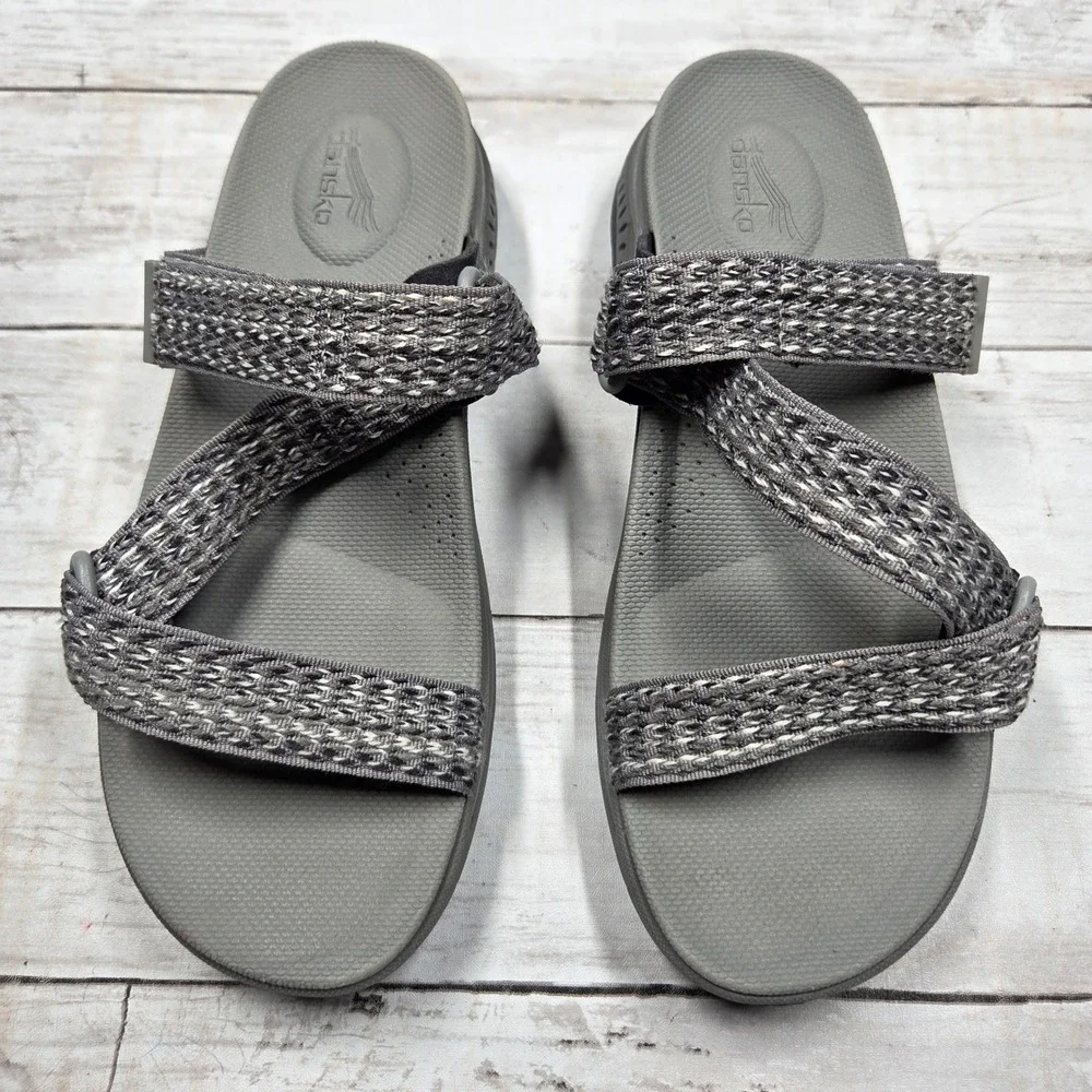 Dansko Rosette Sandals Womens 37‎ Grey Sporty Adjustable Strap Comfort Slides